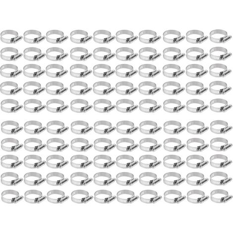 Lot de 100 colliers de serrage en acier inoxydable pour tuyaux de 18 à 32 mm de diamètre, avec une largeur de 10 mm. (1/5)