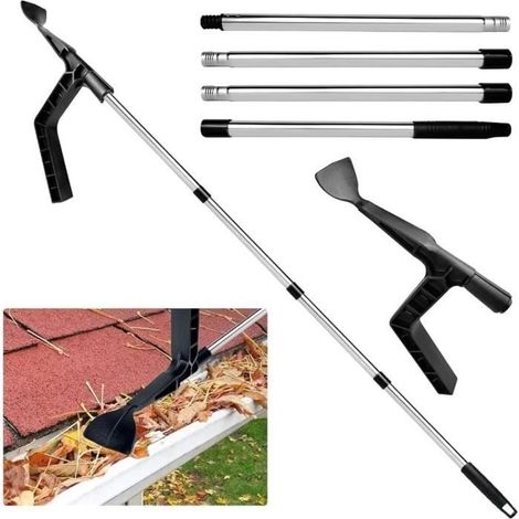 Outil de nettoyage de gouttière - MARQUE - Nettoyeur télescopique - Acier inoxydable - Ergonomique - Détachable (1/4)