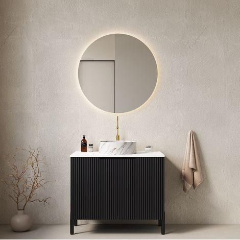 Mobile lavabo da bagno 76x48x87 cm in ceramica e MDF nero con contenitore FloraGrace (1/5)