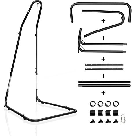 COSTWAY Support pour Fauteuil Suspendu 195-235cm Cadre en Acier avec Crochet de Sécurité Pieds Antidérapants sans Hamac Noir (1/5)