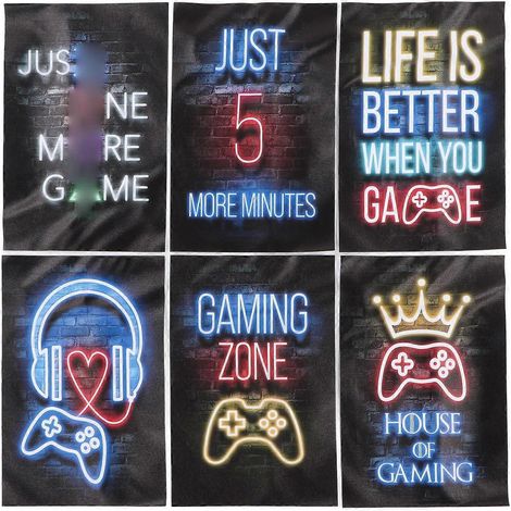 6 Neon-Gaming-Poster 20x30cm, farbenfrohe Leinwandbilder zur Wanddekoration für Jungenzimmer