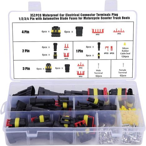 352 conectores de cable impermeables de 1, 2, 3 y 4 pines con fusibles para coche, motocicleta y barco.