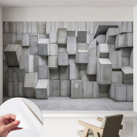 Selbstklebend Tapete modern - Wanddeko für Küche - Klebefolie Wand - luxus Look Betonblöcke 152x104 cm (1/5)