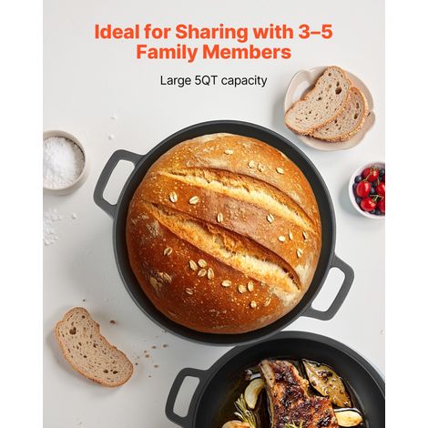 Cocotte en fonte 2 en 1, marmite pré-assaisonnée avec couvercle et poignées, 4,73 L, diamètre 26 cm, avec panier de fermentation et… (1/5)