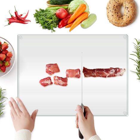 Trempe planche à découper en verre, Planche à découper transparent 40x30 cm, avec pieds en caoutchouc ésistante aux rayures, résistante à la chaleur,solide,pour comptoir de cuisine,table (1/5)