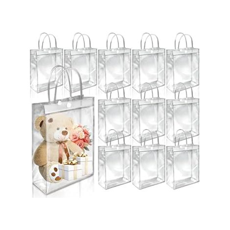 12er-Set wiederverwendbarer Geschenktüten - Transparent - Aus klarem PVC - Wasserdichte Geschenktüten mit Griff - Durchsichtige Geschenkverpackung - Für Babyfeiern und Geburtstage (1/4)