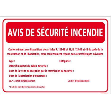 Avis de sécurité incendie (A0548) - Adhésif - 150 x 210 mm