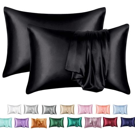 Taies d'oreiller satin 50×75 cm lot de 2 – Housses douces effet soie – Protection de coussin élégante pour lit et chambre (1/5)