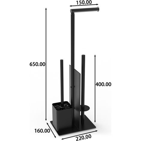 Porte Papier Toilette avec Brosse WC - Porte Rouleau Debout en Acier Inoxydable, Dérouleur Papier Aucun Perçage Requis avec Verre (Noir Mat) (1/5)