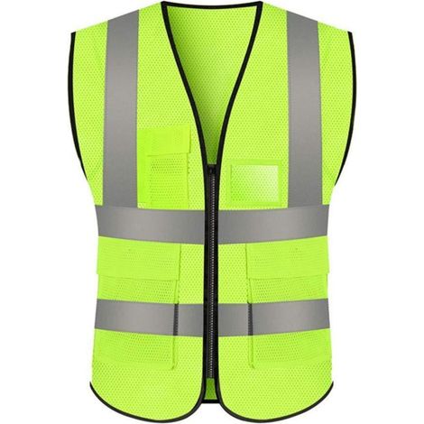Gilet de sécurité haute visibilité en maille avec poches et fermeture éclair, jaune, taille XL (1/5)