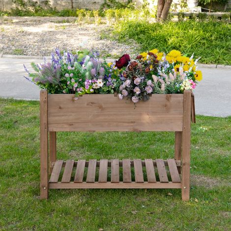 Letto per Orto Rialzato in Legno con Ripiano Pieghevole e Mensola Inferiore, 123x54x80cm