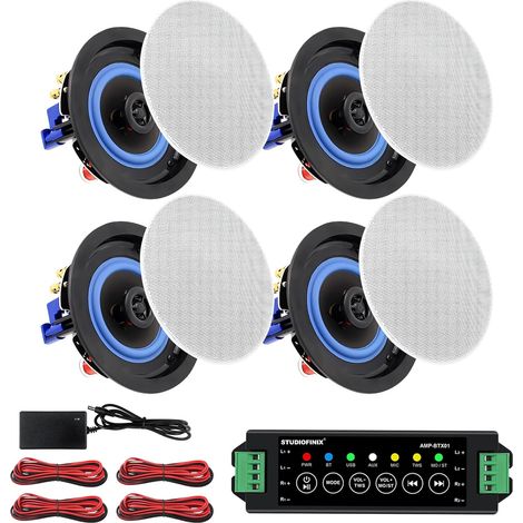 4 Inch Bluetooth Ceiling Speakers 2 Way 320W System 4 Speakers Wired Surround Sound for Living Room Office Kitchen Study Room Basement Covered Patio (1/5)