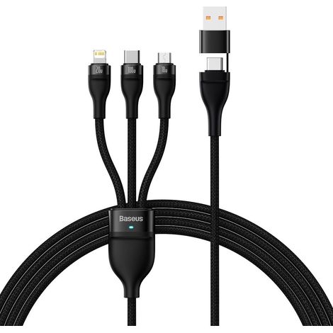 Cable 4 en 1 USB+USB-C a USB-C/iPhone Lightning/micro USB de 1,2 m - negro (1/5)