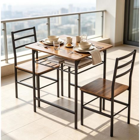 Conjunto de comedor compacto con mesa y 2 sillas, aglomerado y metal, 80 x 50 cm, OKWISH (1/5)