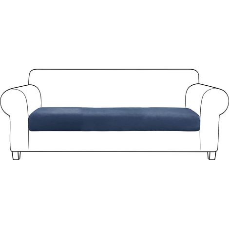 Elastic Sofa Seat Cover, Velvet Sofa Seat Cover, Machine Washable Seat Cushion Cover, Sofa Cushion Cover for Living Room (3 Seater, Navy) (1/5)
