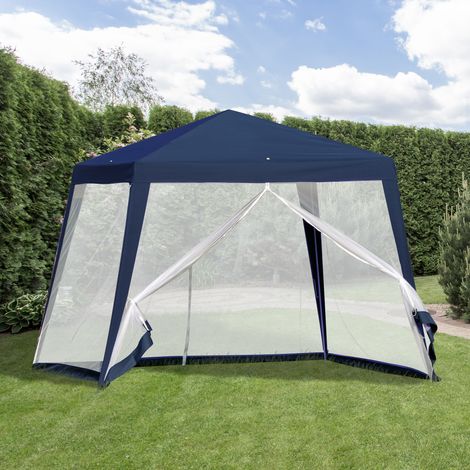 Outsunny 3x3m Gartenpavillon mit 4 Seitenwänden, Moskitonetz mit Reißverschluss, UV-Schutz, wasserdicht für Terrasse, Veranstaltungen und Partys – Blau