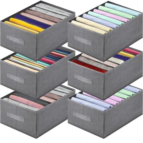 6 Pcs Organisateur Armoire Vetement, Pliable Boite de Rangement Vetement Dressing, Organisateur Dressing avec Poignée, Rangement Sous Vetement, Rangement Pantalon Jean (9 Compartiments) (1/4)