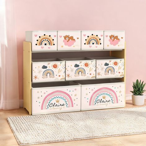 Meuble de rangement enfant en MDF avec 9 bacs en tissu 3 niveaux (1/5)