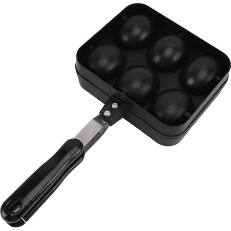 Plaque de cuisson Takoyaki 6 trous antiadhésive, double face, outil de cuisine noir pour pâtisserie et grillades (1/5)