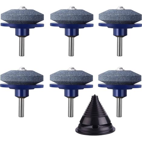 6Pcs Aiguiseur De Lame De Tondeuse à Gazon, 5cm Universel Pierre De Meuleuse Multi-tranchante Affûteuse De Tondeuse à Gazon Rotative Avec équilibreur De Lame (Bleu) (1/5)