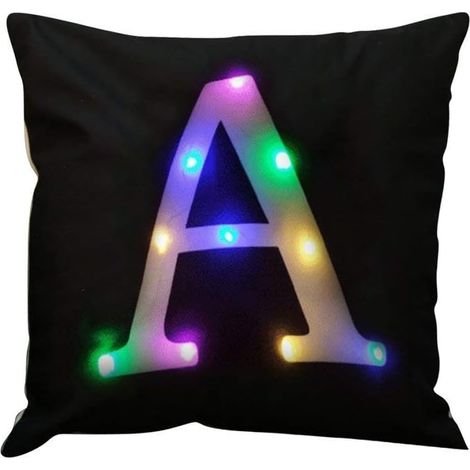 18x18 pouces LED couleur Glitter velours lettre housse de coussin taie d'oreiller Bar Party (noir, a) (1/5)