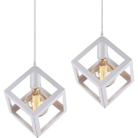 Lot de 2 Suspension Luminaire Moderne Lustre Forme Cube Lampe de Plafon de Style Géométrique en Métal E27 Plafonnier pour Chambre Salon Restaurant - 16CM, Blanc BLOW (1/5)