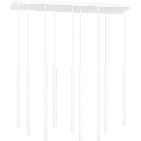 Lampadario 9 Luci Moderno Shu Acciaio Bianco E Paralumi A Cilindri Sottili (1/5)