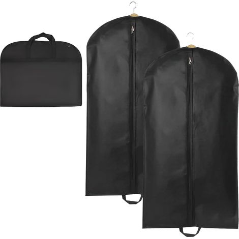 Lot de 2 housses à vêtements 60 x 120 cm - Longues housses à vêtements avec poignée de transport - Respirantes - Pour costumes, chemises, robes de soirée - Noir (1/5)