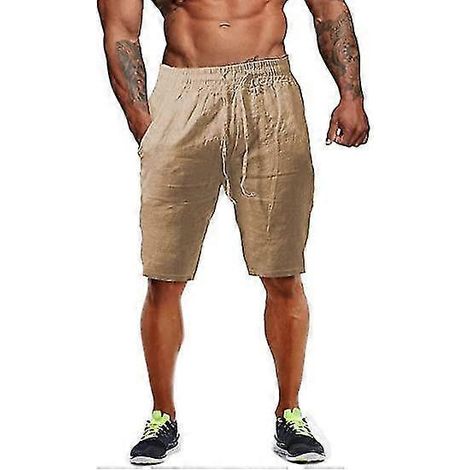 Leinenshorts für Herren aus leichter, lässiger Baumwolle, ideal für Sport, Fitnessstudio und Yoga – Größe 3XL – Khaki
