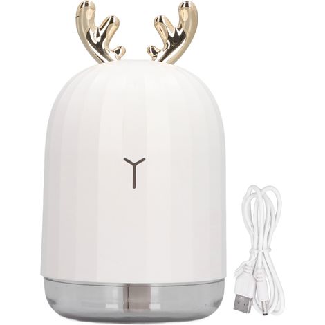 Mini humidificateur en forme de cerf avec veilleuse 7 couleurs, humidificateur ultrasonique USB pour la maison et la voiture, blanc, 220 ml, 5 V (1/5)