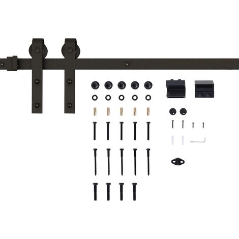 Kit de rails coulissants en métal noir pour portes coulissantes, capacité 100 kg, 2 m (1/5)