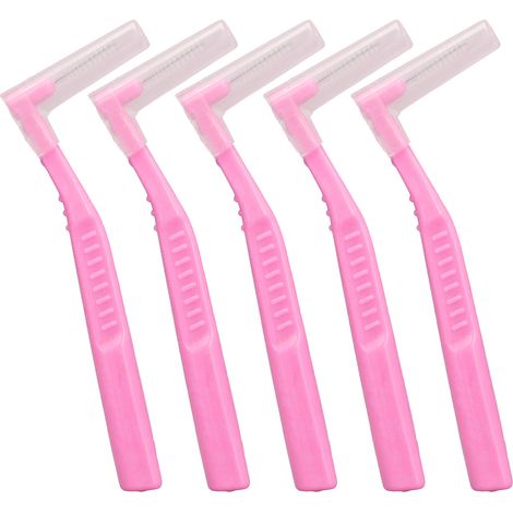 5 pièces Brossettes Interdentaires en Forme de L, Nettoyage Efficace des Espaces Dentaires et Appareils Orthodontiques, Rose (1/5)