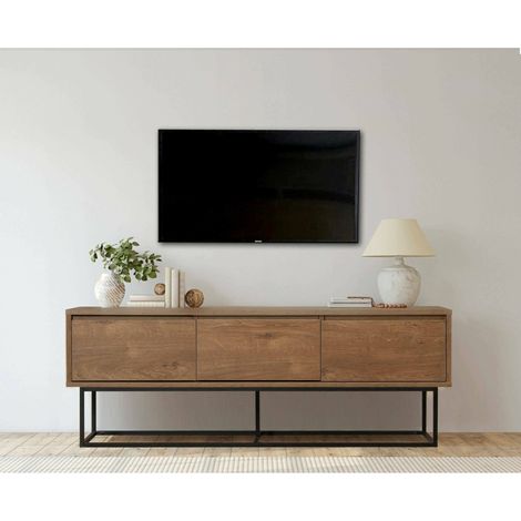 Dmora - Mueble de televisión Dlapadul, Aparador de salón, Mueble bajo para TV, Base de pared equipada, 140x40h50 cm, Nogal y Negro (1/5)