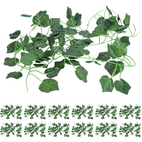 12 Feuilles de vigne en plastique vert, décoration DIY en rotin pour clôture, balançoire, porte, mariage, fête (1/5)
