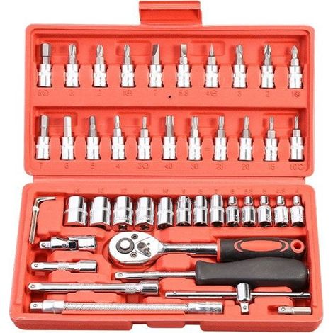 Juego de destornilladores de carraca de 46 piezas: puntas, vasos y extensiones métricas, Para reparación de automóviles y mantenimiento del hogar (1/4)