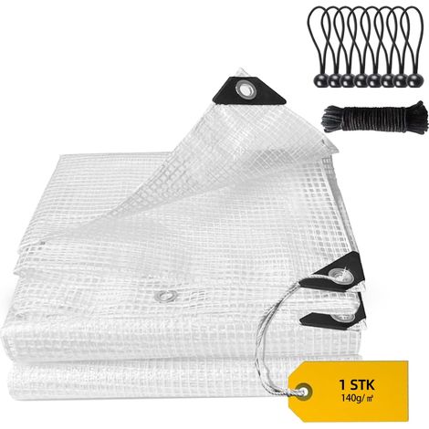 Bâche imperméable 2 x 4 m, résistante à l'hiver, 140 g/m², transparente avec œillets pour plantes, meubles, bateau, camion, bois de chauffage (1/5)