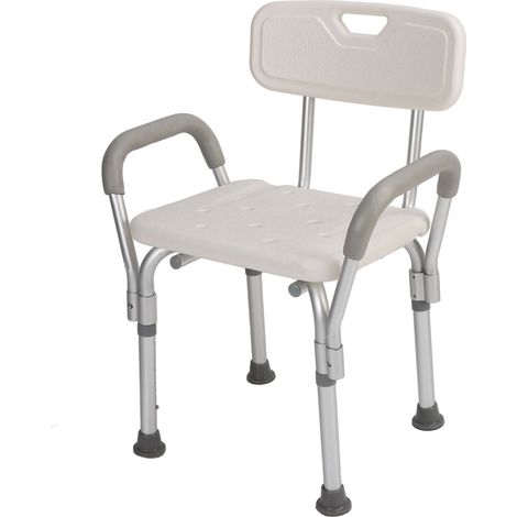 Chaise de Douche en Acier Inoxydable, Hauteur Réglable, Charge Max 150KG, Siège de Bain avec Dossier et Accoudoirs pour Personnes Âgées et Blessés (1/5)