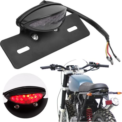 Moto LED Feu Arrière Feu Stop Plaque D'immatriculation Lumière Homologue Lumière Rouge Fumée Noire Teintée Universel 12V pour Moto Cruiser Chopper Scooter Cafe Racer Quad (1/5)