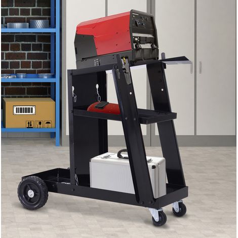 Carro de soldadura de 3 niveles con cadena de seguridad, acero negro 71 x 39 x 70 cm, OKWISH (1/5)