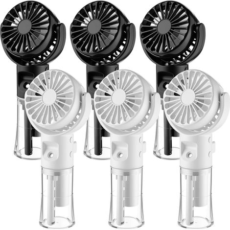 6 Pack Handheld Misting Fan Portable Rechargeable Cooling Device 4-Speed Personal Fan for Travel Home Office Camping Use-Black&White (1/5)