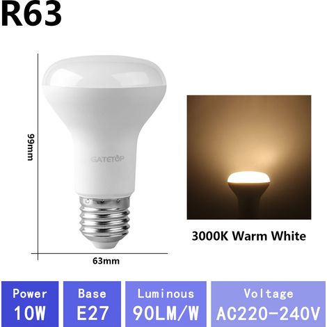 (R63 3000K, AC220V-240V) Lot de 3 ampoules LED pour salle de bain, sans scintillement, pour usage domestique (1/3)