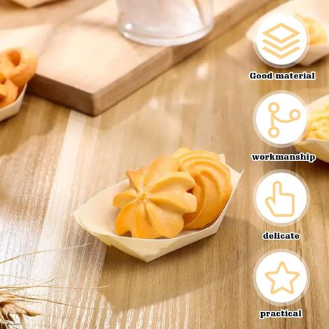 Lot de 200 bols à apéritifs en bois de pin biodégradables pour saucisses, frites, sushis, 8,5 x 6 cm (1/2)