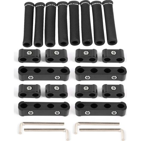 Automotive modification parts spark plug wire splitter ignition wire retainer 4-hole flexible hose clamp - black (black clamp + black heat insulation sleeve) (1/4)