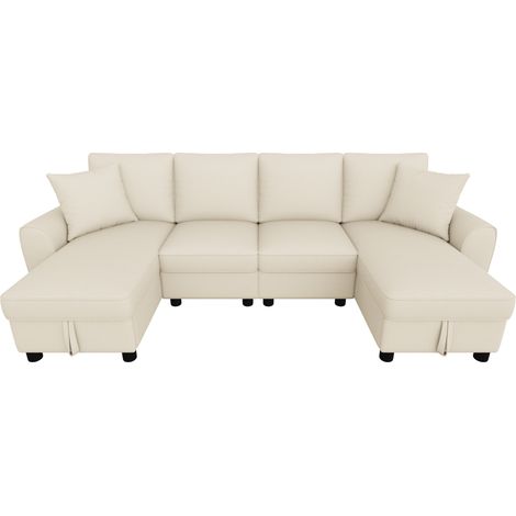 Sofá U de chenilla beige 280 x 137 x 84 cm HOMVRA (1/5)