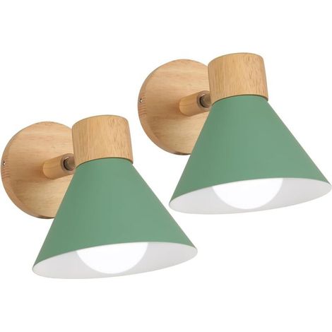 Lots de 2 Appliques Murales Intérieur Moderne E27 Lampe Murale Industrielle Réglable Applique Murale Bois Applique Murale Décoration pour Chambre Salon Couloir Café, Ø18cm Vert (1/5)