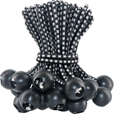 Tendeur Sandow, Lot de 30 Tendeurs de Bâche avec Boule Tendeurs en Caoutchouc Boucles de Tente en Caoutchouc pour Bâches Tente Bannière Filet Gazebos, Noir et blanc (1/5)