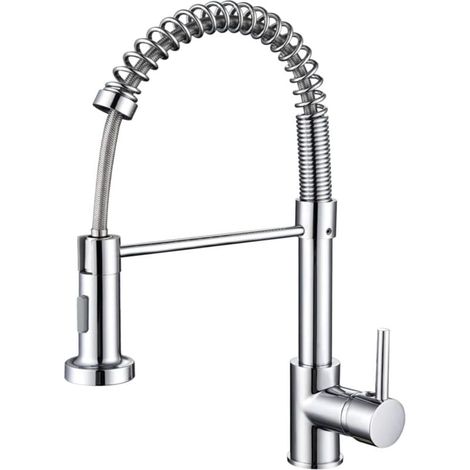Mitigeur Cuisine Évier Robinet Rotatif 360 Douchette Extractible Pulvérisateur Argent (1/4)