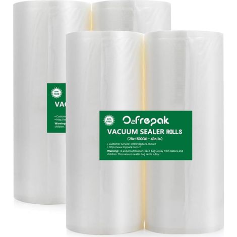 4 Rouleau 28x1500cm Rouleau Sacs Pour Machine Sous Vide Alimentaire,sans BPA et LFGB Sac de Congelation Sous Vide,Compatible Avec n'importe Quelle Scelleuse Sous Vide (le total:6000cm) (1/5)
