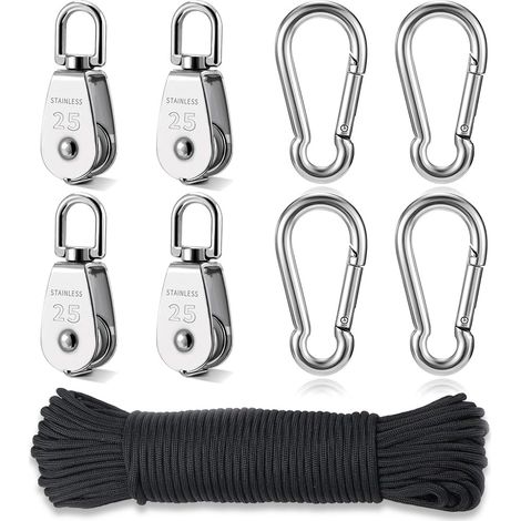 Poulie De Levage, 4 Pièces Poulie Inox M25, Poulie De Levage En 304 Acier Inoxydable, Pour Cordes Et Câbles Avec 4mm Corde 30M (1/5)
