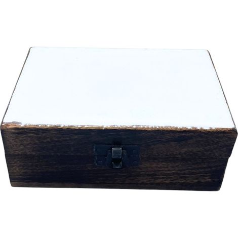 Boîte Moyenne en Bois Verni en Céramique - 15x10x6cm - Blanc- Vendu par 1 (1/4)